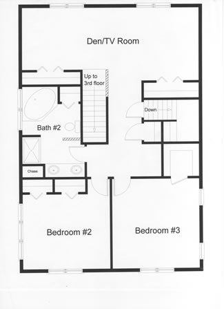 Second floor custom modular floor plan provides open space family room, 2 bedrooms, large bath with whirlpool tub and walk-up attic for additional living space. 